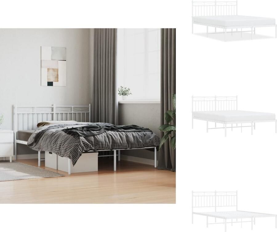 VidaXL Bedframe Bedframes Tweepersoonsbed Bed Bedframe met hoofdbord metaal wit 140x190 cm