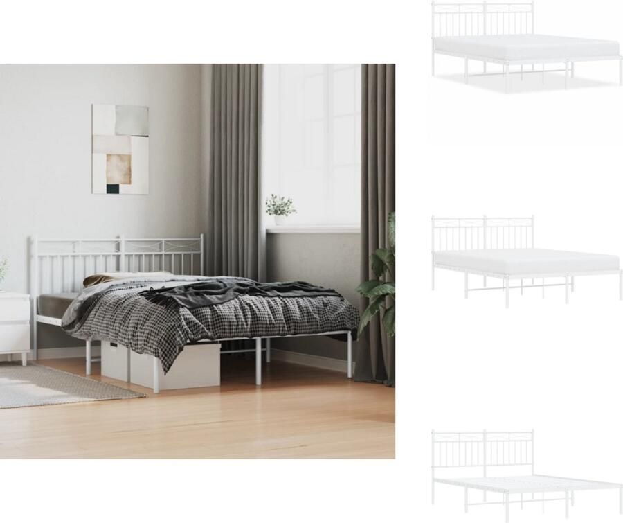 VidaXL Bedframe Klassiek Metalen constructie Metalen latten en poten Opbergruimte Comfortabele ondersteuning Kleur- wit Afmetingen- 207 x 146 x 90 cm Geschikte matras- 140 x 200 cm Montage vereist Bed - Foto 6