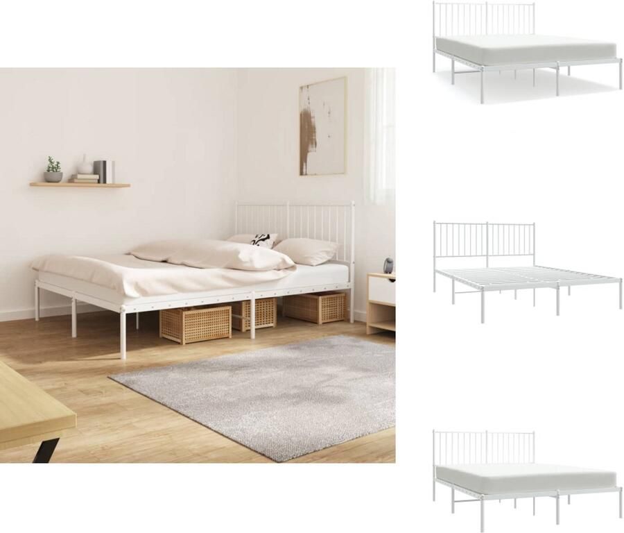 VidaXL Bedframe Klassiek Metalen constructie Metalen latten en poten Opbergruimte Comfortabele ondersteuning Kleur- wit Afmetingen- 207 x 146 x 90 cm Geschikte matras- 140 x 200 cm Montage vereist Bed - Foto 5