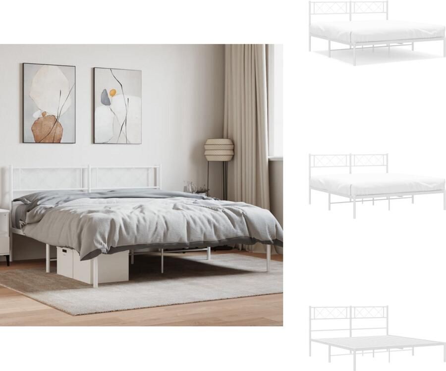 VidaXL Bedframe Klassiek Metalen constructie Metalen latten en poten Opbergruimte Comfortabele ondersteuning Kleur- wit Afmetingen- 207 x 146 x 90 cm Geschikte matras- 140 x 200 cm Montage vereist Bed - Foto 7