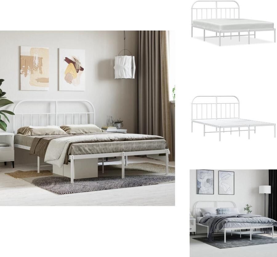 VidaXL Bedframe Klassiek Metalen constructie Metalen latten en poten Opbergruimte Comfortabele ondersteuning Kleur- wit Afmetingen- 207 x 146 x 90 cm Geschikte matras- 140 x 200 cm Montage vereist Bed - Foto 3