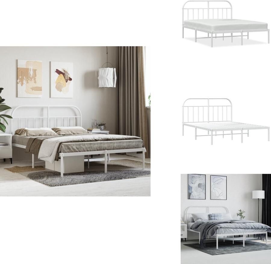 VidaXL Bedframe Bedframes Tweepersoonsbed Bed Bedframe met hoofdbord metaal wit 150x200 cm