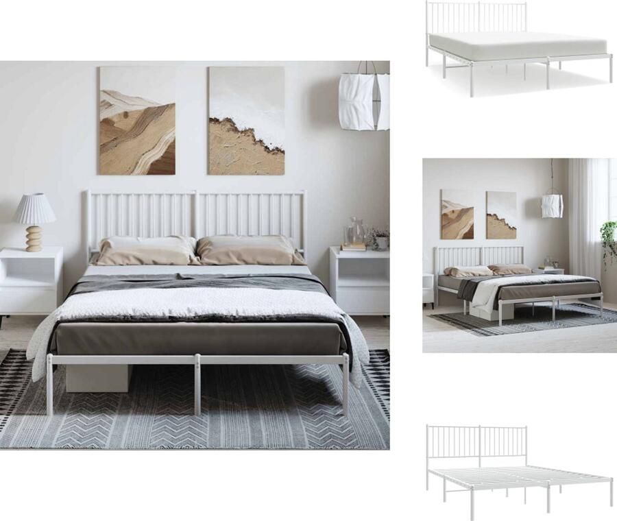 VidaXL Bedframe Bedframes Tweepersoonsbed Bed Bedframe met hoofdbord metaal wit 150x200 cm