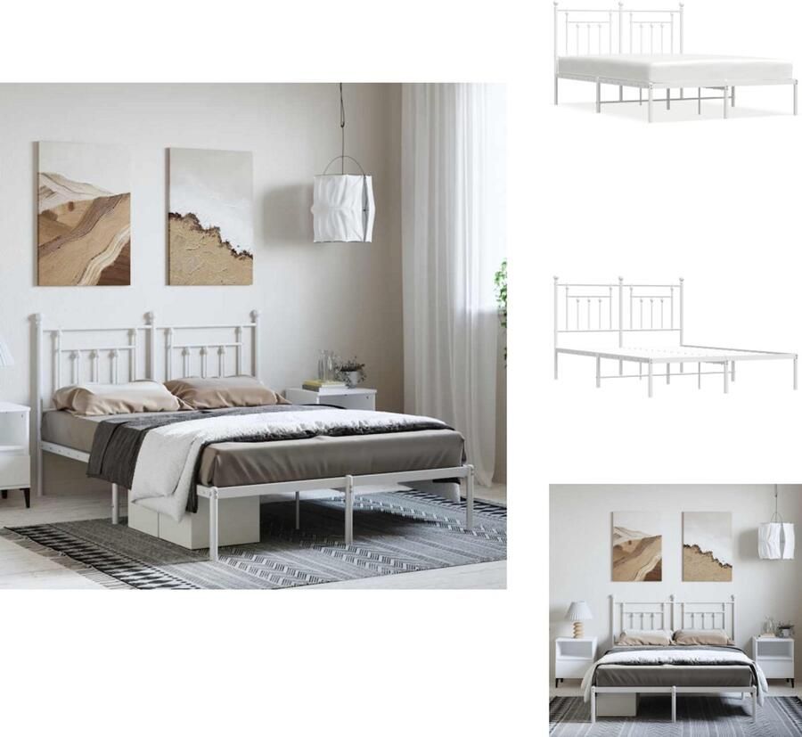 VidaXL Bedframe Bedframes Tweepersoonsbed Bed Bedframe met hoofdbord metaal wit 150x200 cm