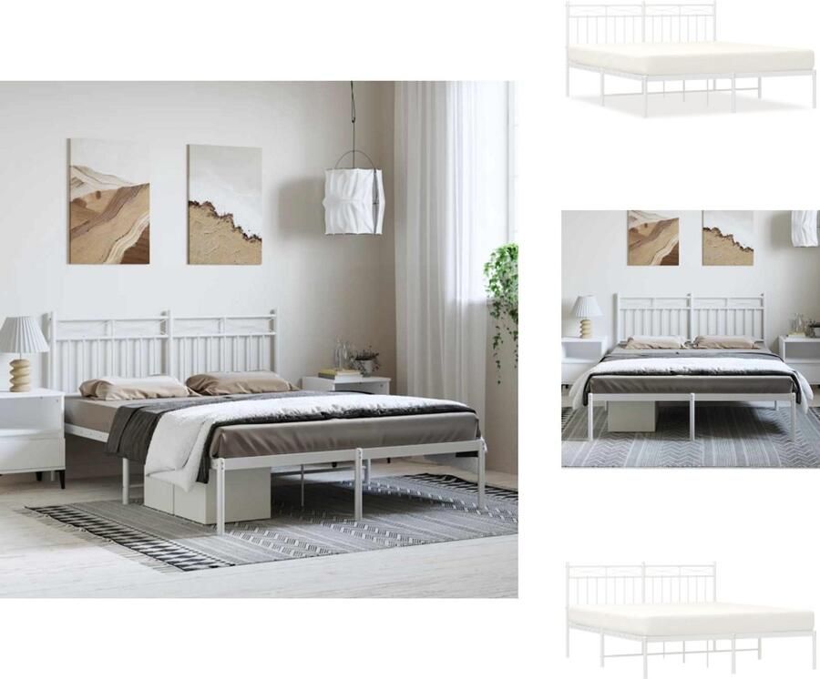 VidaXL Bedframe Bedframes Tweepersoonsbed Bed Bedframe met hoofdbord metaal wit 150x200 cm