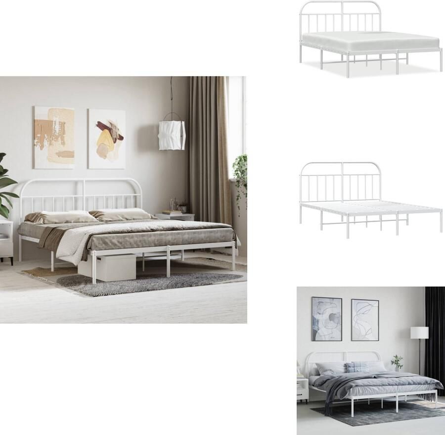 VidaXL Bedframe Klassiek Metalen Constructie Metalen Latten Extra Opbergruimte Comfortabele Ondersteuning Wit 207 x 166 x 90 cm Geschikt voor 160 x 200 cm matras Montage vereist Bed