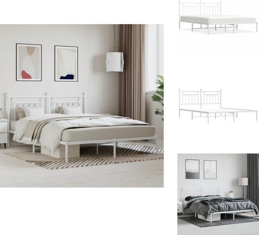 VidaXL Bedframe Klassiek Metalen Constructie Metalen Latten Extra Opbergruimte Comfortabele Ondersteuning Wit 207 x 166 x 90 cm Geschikt voor 160 x 200 cm matras Montage vereist Bed - Foto 2