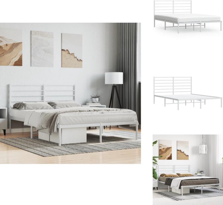 VidaXL Bedframe Bedframes Tweepersoonsbed Bed Bedframe met hoofdbord metaal wit 160x200 cm