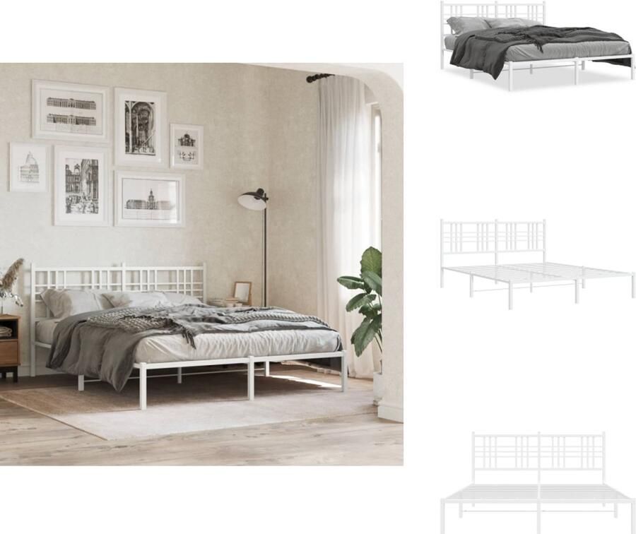 VidaXL Bedframe Klassiek Metalen Constructie Metalen Latten Extra Opbergruimte Comfortabele Ondersteuning Wit 207 x 166 x 90 cm Geschikt voor 160 x 200 cm matras Montage vereist Bed - Foto 3