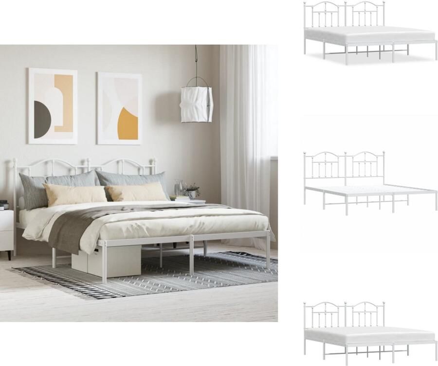 VidaXL Bedframe Klassiek Metalen Constructie Metalen Latten Extra Opbergruimte Comfortabele Ondersteuning Wit 207 x 166 x 90 cm Geschikt voor 160 x 200 cm matras Montage vereist Bed - Foto 4