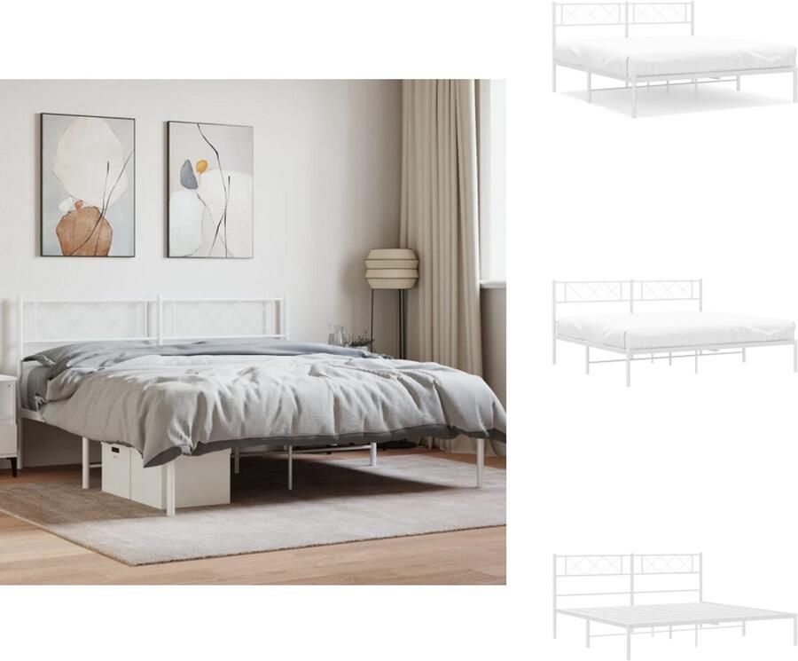 VidaXL Bedframe Klassiek Metalen Constructie Metalen Latten Extra Opbergruimte Comfortabele Ondersteuning Wit 207 x 166 x 90 cm Geschikt voor 160 x 200 cm matras Montage vereist Bed - Foto 8
