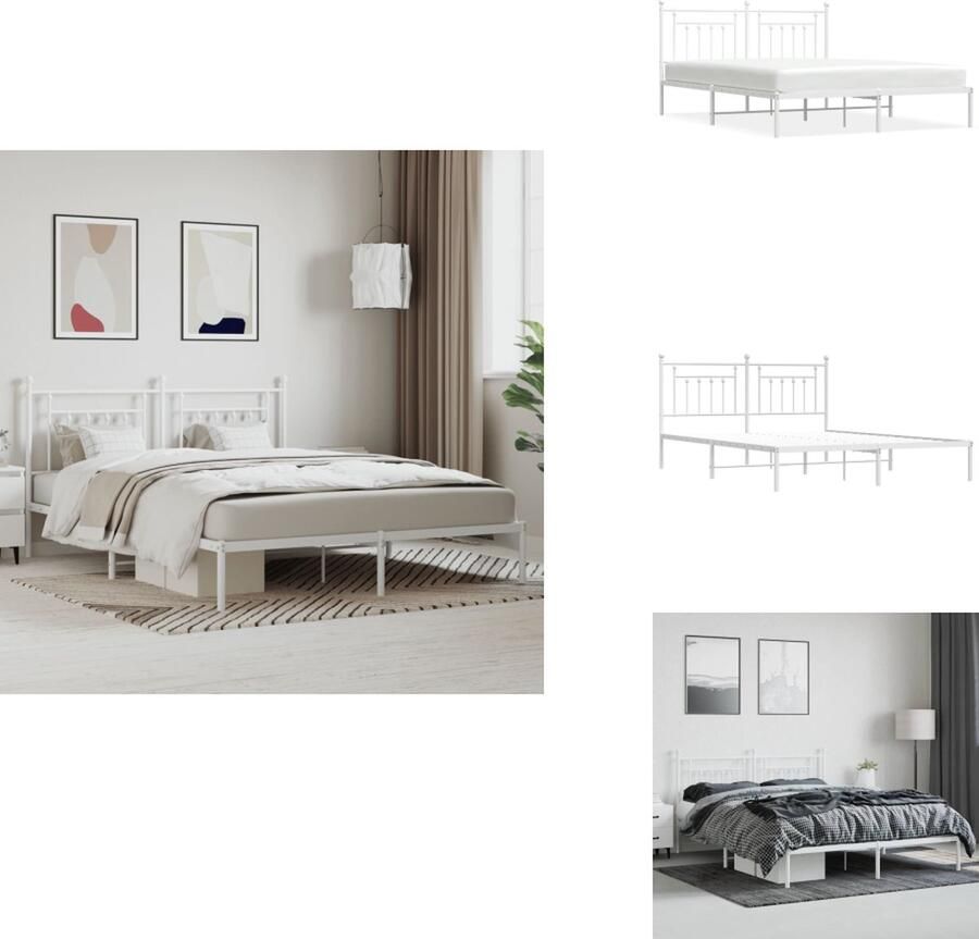 VidaXL Bedframe Bedframes Tweepersoonsbed Bed Bedframe met hoofdbord metaal wit 183x213 cm