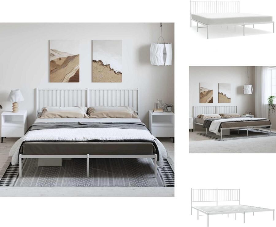 VidaXL Bedframe Bedframes Tweepersoonsbed Bed Bedframe met hoofdbord metaal wit 183x213 cm - Foto 4