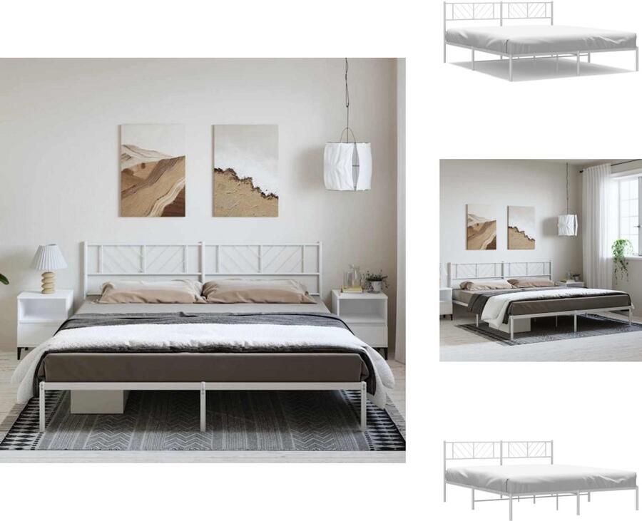 VidaXL Bedframe Bedframes Tweepersoonsbed Bed Bedframe met hoofdbord metaal wit 183x213 cm - Foto 5