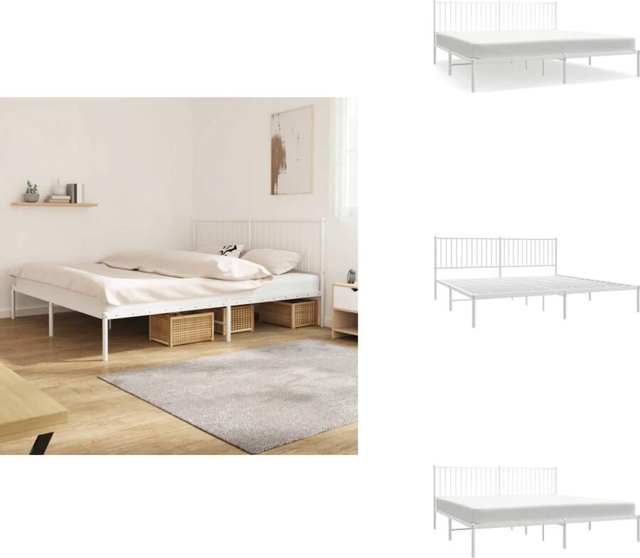 VidaXL Bedframe Bedframes Tweepersoonsbed Bed Bedframe met hoofdbord metaal wit 193x203 cm