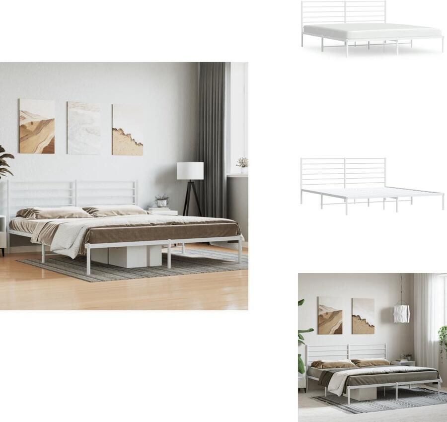 VidaXL Bedframe Bedframes Tweepersoonsbed Bed Bedframe met hoofdbord metaal wit 193x203 cm