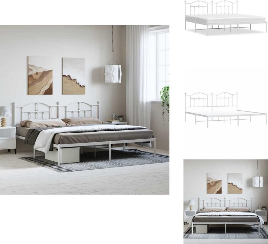 VidaXL Bedframe Bedframes Tweepersoonsbed Bed Bedframe met hoofdbord metaal wit 193x203 cm
