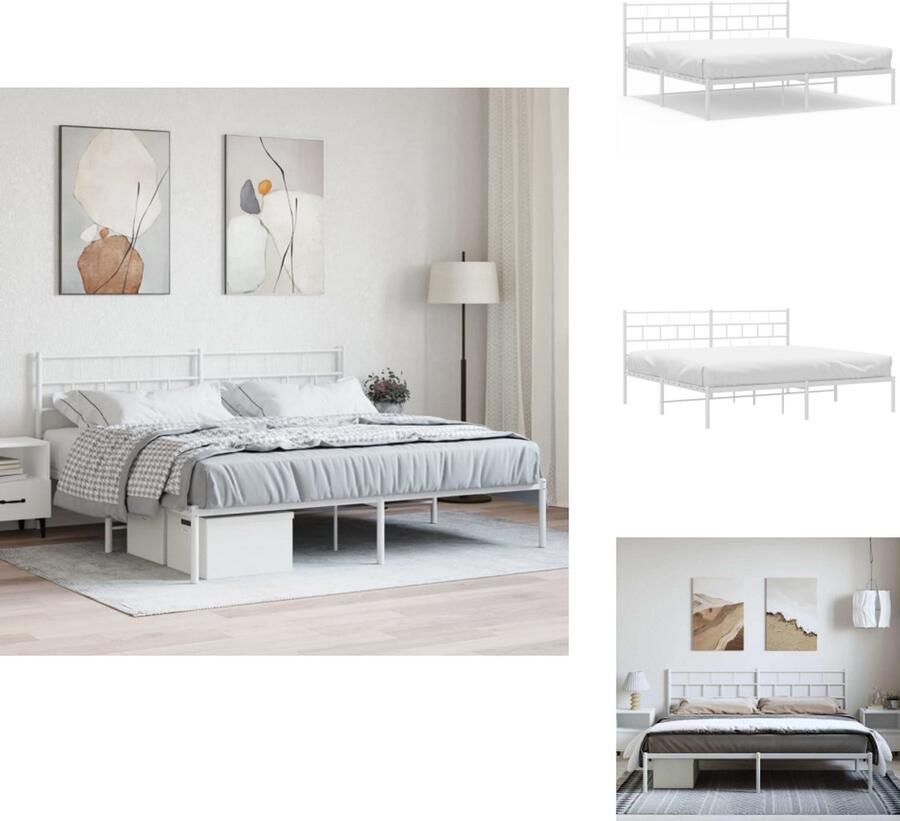 VidaXL Klassiek Bedframe Metalen Constructie Metalen Latten Extra Opbergruimte Comfortabele Ondersteuning Wit 207x112x100 cm Bed - Foto 6