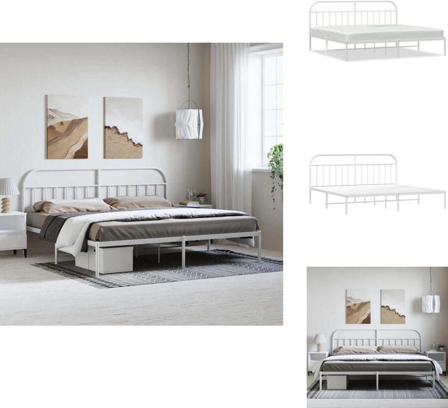 VidaXL Klassiek Bedframe Metalen Constructie Metalen Latten Extra Opbergruimte Comfortabele Ondersteuning Wit 207x112x100 cm Bed - Foto 7