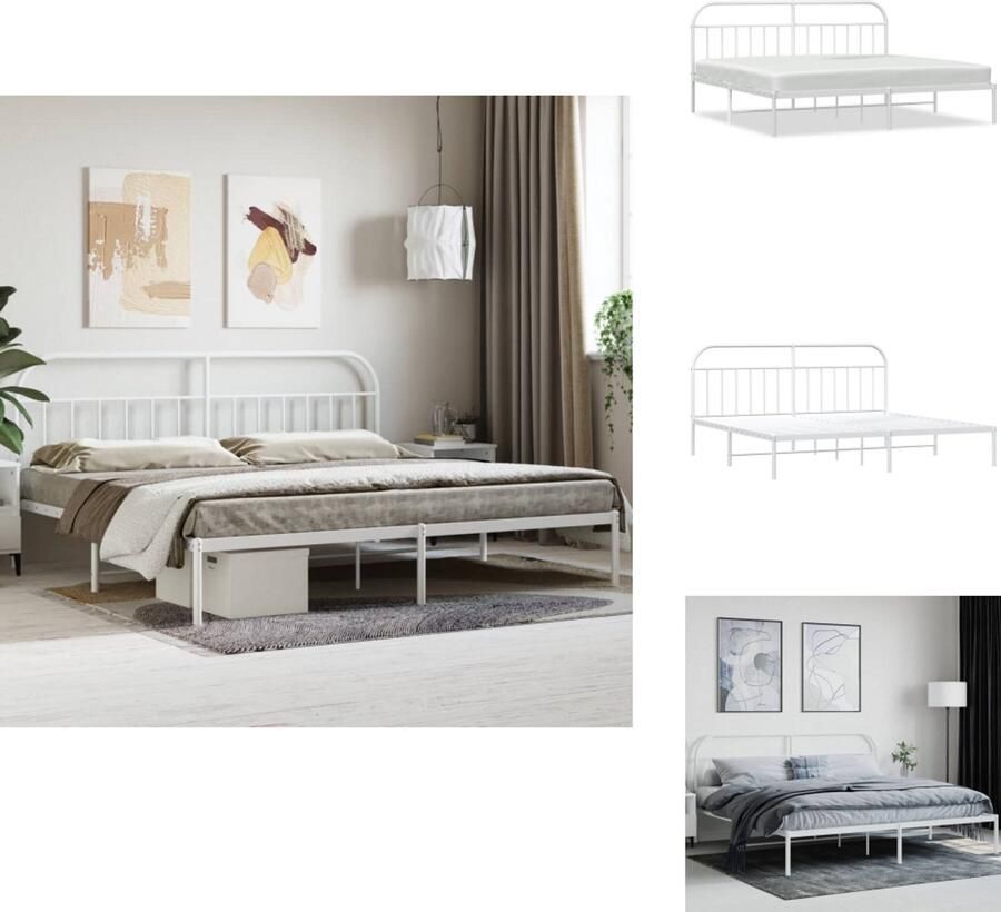 VidaXL Bedframe Klassiek Metalen Frame Extra Opbergruimte Comfortabele Ondersteuning Wit 207 x 206 x 90 cm Geschikt voor 200 x 200 cm matras Montage vereist Bed
