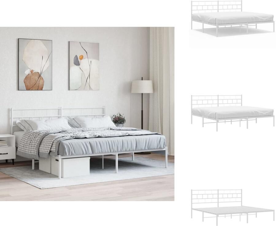 VidaXL Bedframe Klassiek Metalen Frame Extra Opbergruimte Comfortabele Ondersteuning Wit 207 x 206 x 90 cm Geschikt voor 200 x 200 cm matras Montage vereist Bed - Foto 4