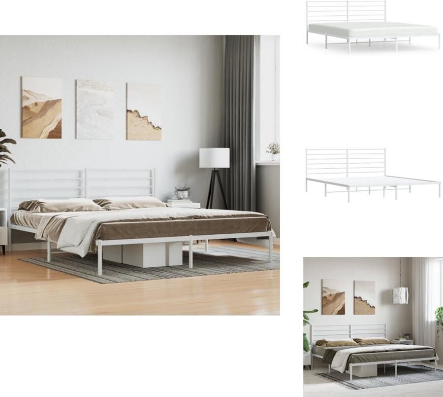VidaXL Bedframe Klassiek Metalen Frame Extra Opbergruimte Comfortabele Ondersteuning Wit 207 x 206 x 90 cm Geschikt voor 200 x 200 cm matras Montage vereist Bed - Foto 2