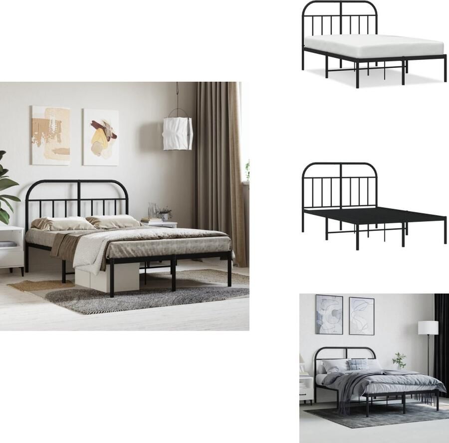 VidaXL Bedframe Klassiek Metalen Constructie Metalen Latten Extra Opbergruimte Comfortabele Ondersteuning Zwart 207 x 125 x 90 cm Bed