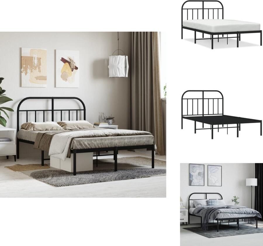 VidaXL Bedframe Klassiek Metalen Constructie Metalen Latten Extra Opbergruimte Comfortabele Ondersteuning Zwart 207 x 125 x 90 cm Bed - Foto 3