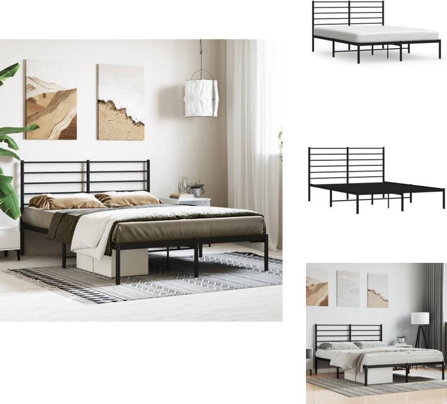 VidaXL Bedframe Klassiek Metalen Constructie Metalen Latten Extra Opbergruimte Comfortabele Ondersteuning Zwart 207 x 125 x 90 cm Bed - Foto 4