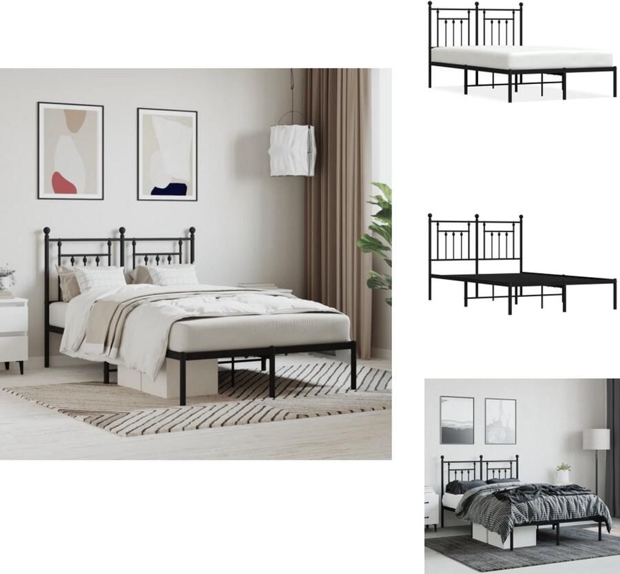 VidaXL Bedframe Bedframes Tweepersoonsbed Bed Bedframe met hoofdbord metaal zwart 120x200 cm
