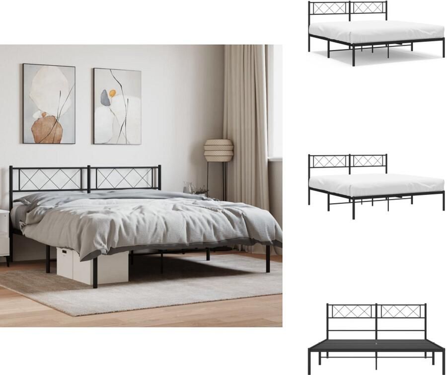 VidaXL Bedframe Klassiek Metalen Constructie Metalen Latten Extra Opbergruimte Comfortabele Ondersteuning Zwart 207 x 125 x 90 cm Bed - Foto 7