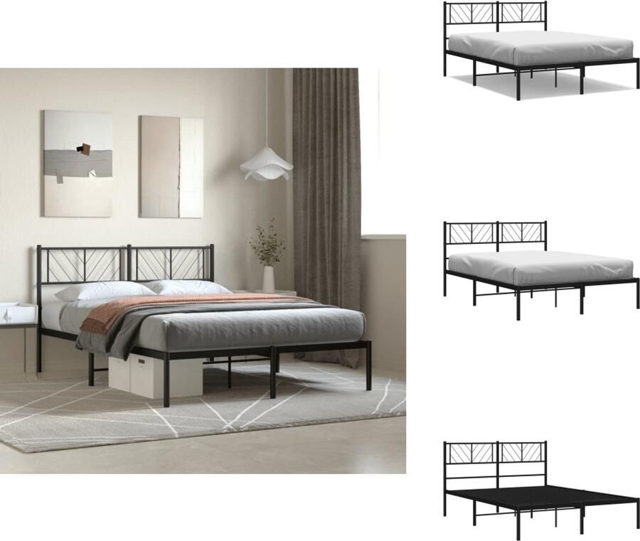 VidaXL Bedframe Klassiek Metalen Constructie Metalen Latten Extra Opbergruimte Comfortabele Ondersteuning Zwart 207 x 125 x 90 cm Bed - Foto 6