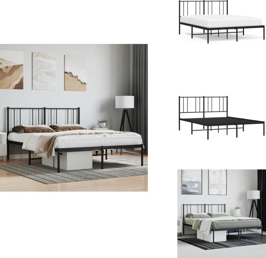 VidaXL Klassiek Bedframe Metalen Constructie Metalen Latten Extra Opbergruimte Comfortabele Ondersteuning Zwart 196 x 142 x 90 cm Geschikt voor 135 x 190 cm Matras Montage vereist Bed