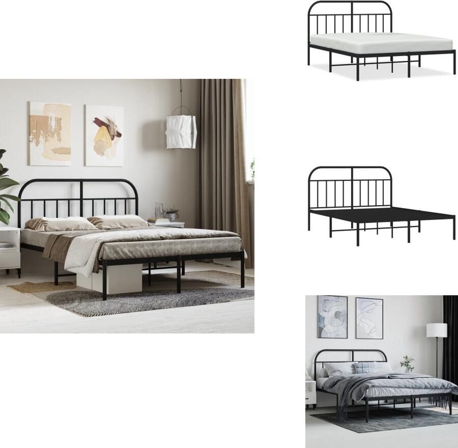 VidaXL Bedframe Bedframes Tweepersoonsbed Bed Bedframe met hoofdbord metaal zwart 135x190 cm