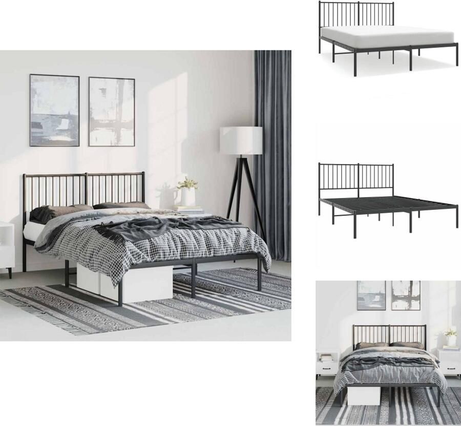 VidaXL Klassiek Bedframe Metalen Constructie Metalen Latten Extra Opbergruimte Comfortabele Ondersteuning Zwart 196 x 142 x 90 cm Geschikt voor 135 x 190 cm Matras Montage vereist Bed - Foto 2