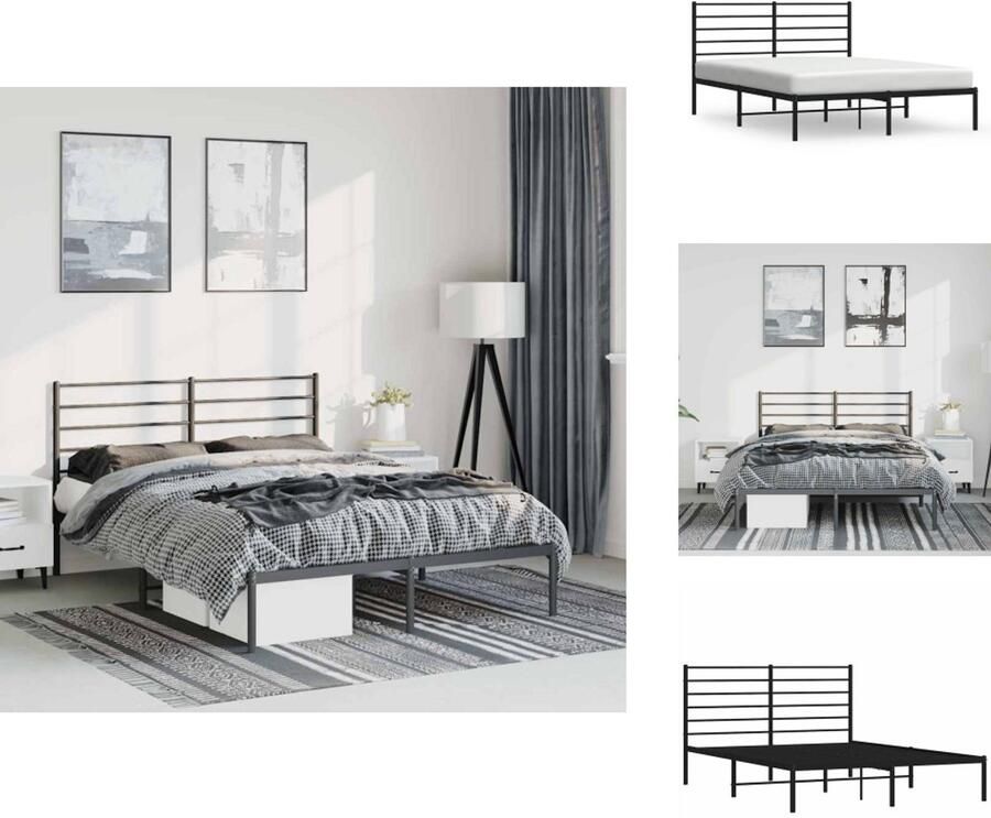 VidaXL Klassiek Bedframe Metalen Constructie Metalen Latten Extra Opbergruimte Comfortabele Ondersteuning Zwart 196 x 142 x 90 cm Geschikt voor 135 x 190 cm Matras Montage vereist Bed - Foto 5