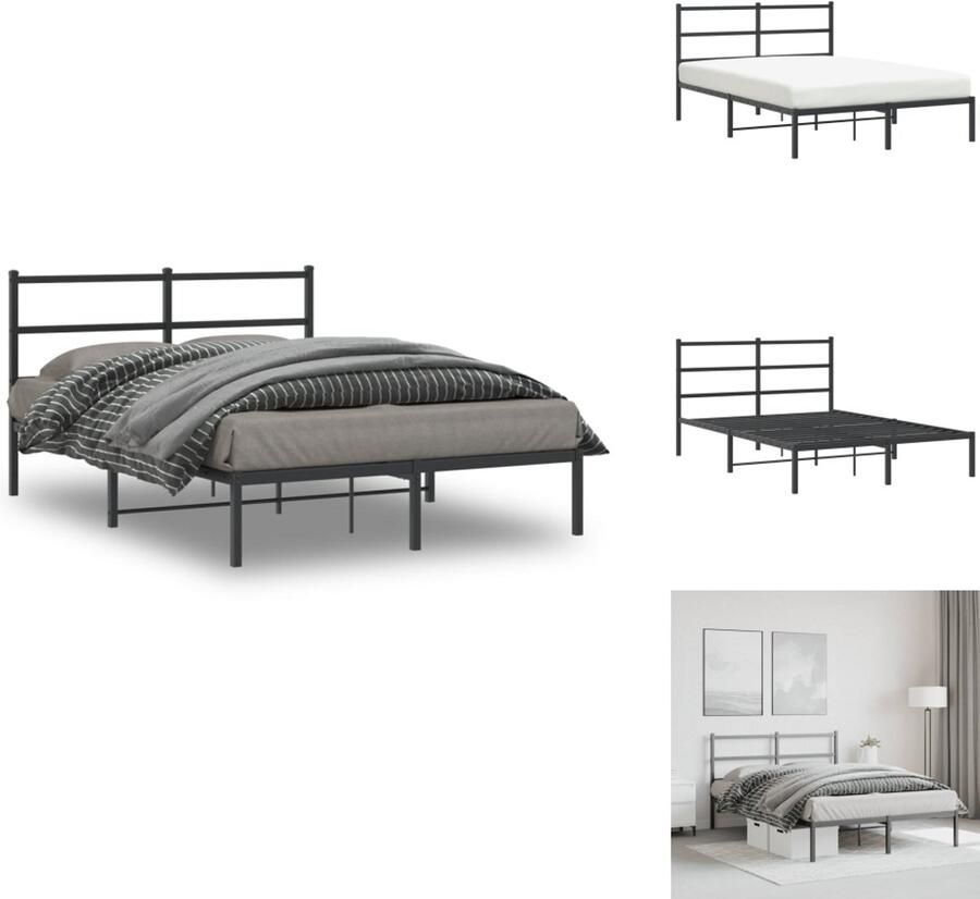 VidaXL Klassiek Bedframe Metalen Constructie Metalen Latten Extra Opbergruimte Comfortabele Ondersteuning Zwart 196 x 142 x 90 cm Geschikt voor 135 x 190 cm Matras Montage vereist Bed - Foto 3