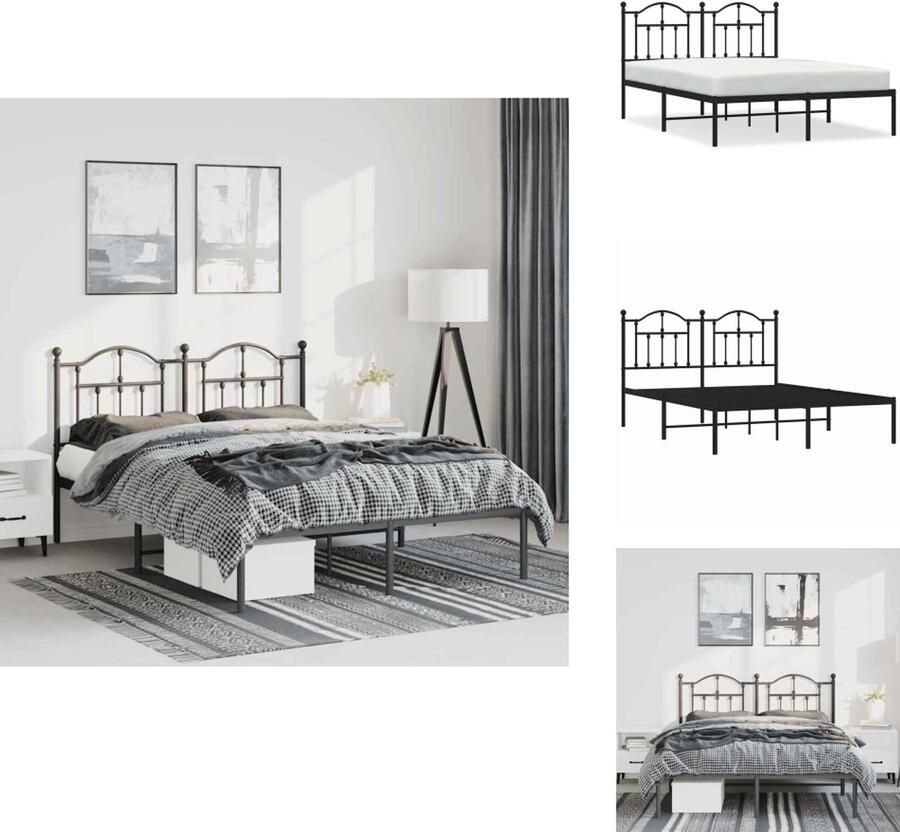 VidaXL -Bedframe-met-hoofdbord-metaal-zwart-135x190-cm - Foto 3