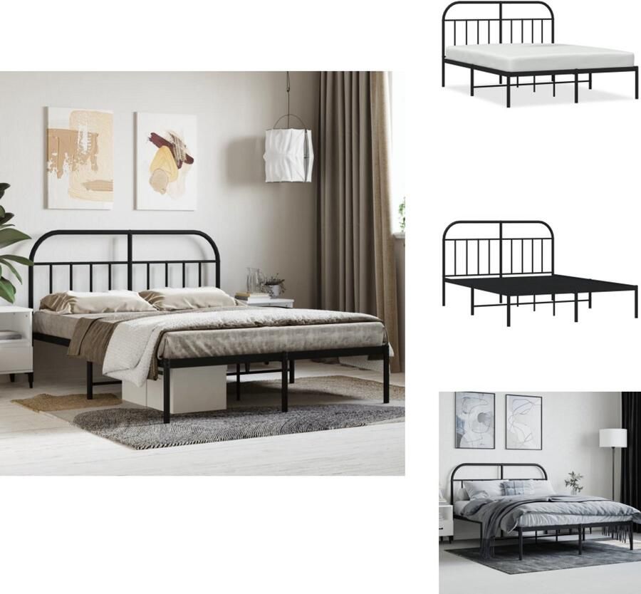 VidaXL Bedframe Bedframes Tweepersoonsbed Bed Bedframe met hoofdbord metaal zwart 140x190 cm