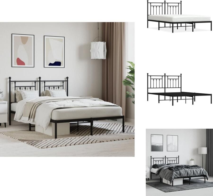VidaXL Bedframe Bedframes Tweepersoonsbed Bed Bedframe met hoofdbord metaal zwart 140x190 cm