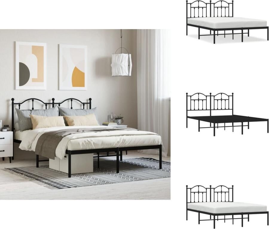 VidaXL Bedframe Bedframes Tweepersoonsbed Bed Bedframe met hoofdbord metaal zwart 140x190 cm