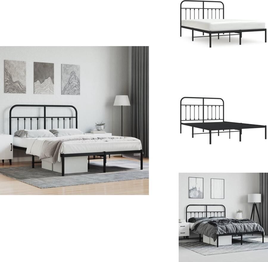 VidaXL Bedframe Bedframes Tweepersoonsbed Bed Bedframe met hoofdbord metaal zwart 140x200 cm