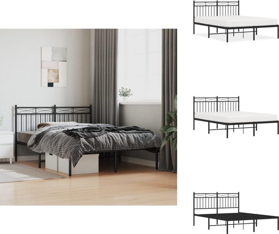 VidaXL Bedframe Bedframes Tweepersoonsbed Bed Bedframe met hoofdbord metaal zwart 140x200 cm