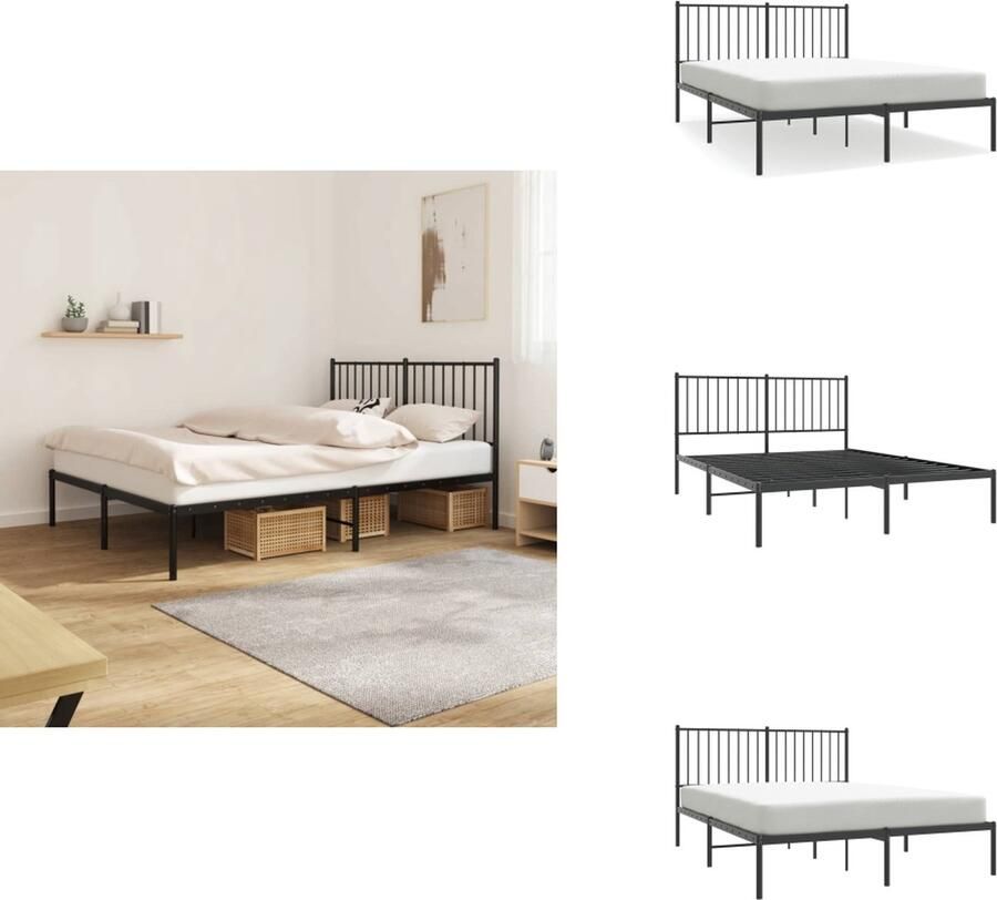 VidaXL Bedframe Bedframes Tweepersoonsbed Bed Bedframe met hoofdbord metaal zwart 140x200 cm - Foto 2