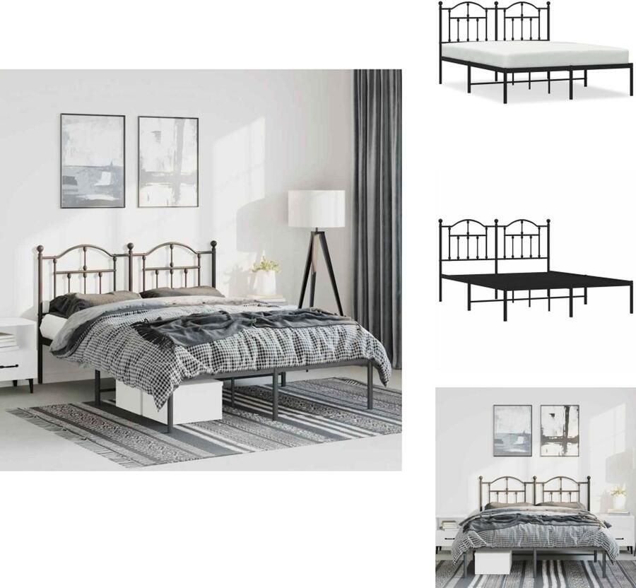 VidaXL Bedframe Bedframes Tweepersoonsbed Bed Bedframe met hoofdbord metaal zwart 150x200 cm