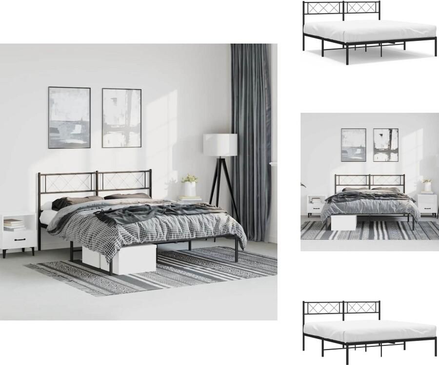 VidaXL Bedframe Bedframes Tweepersoonsbed Bed Bedframe met hoofdbord metaal zwart 150x200 cm