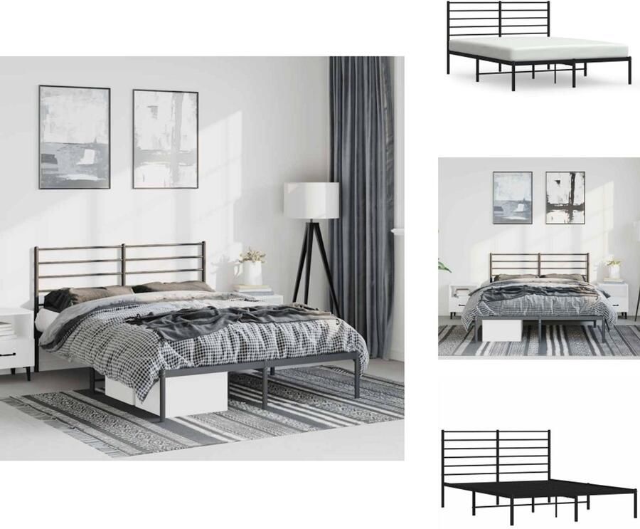VidaXL Bedframe Classic Metalen constructie Metalen latten Extra opbergruimte Comfortabele ondersteuning Zwart 207x156x90 cm Bed - Foto 4