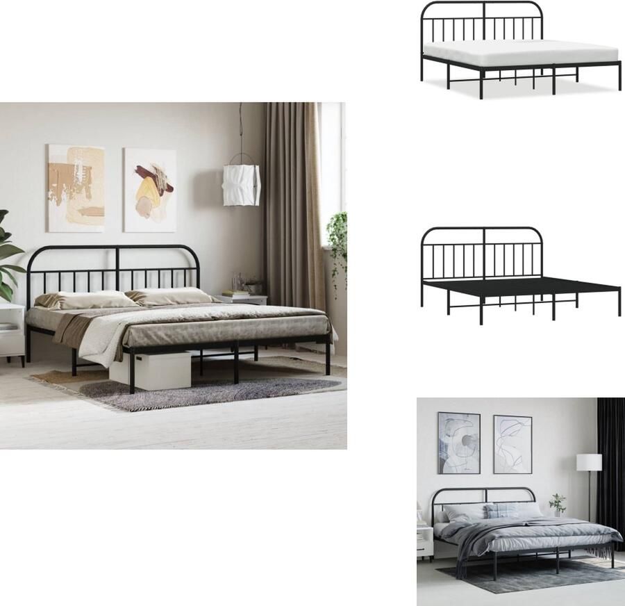 VidaXL Bedframe Bedframes Tweepersoonsbed Bed Bedframe met hoofdbord metaal zwart 160x200 cm