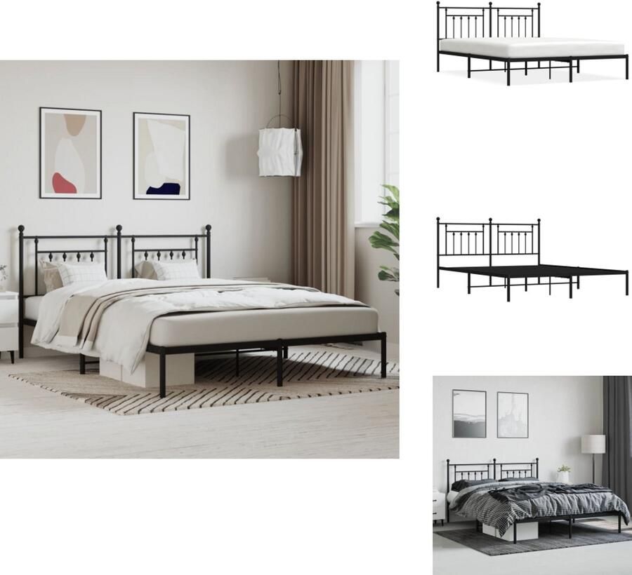 VidaXL Bedframe Bedframes Tweepersoonsbed Bed Bedframe met hoofdbord metaal zwart 160x200 cm