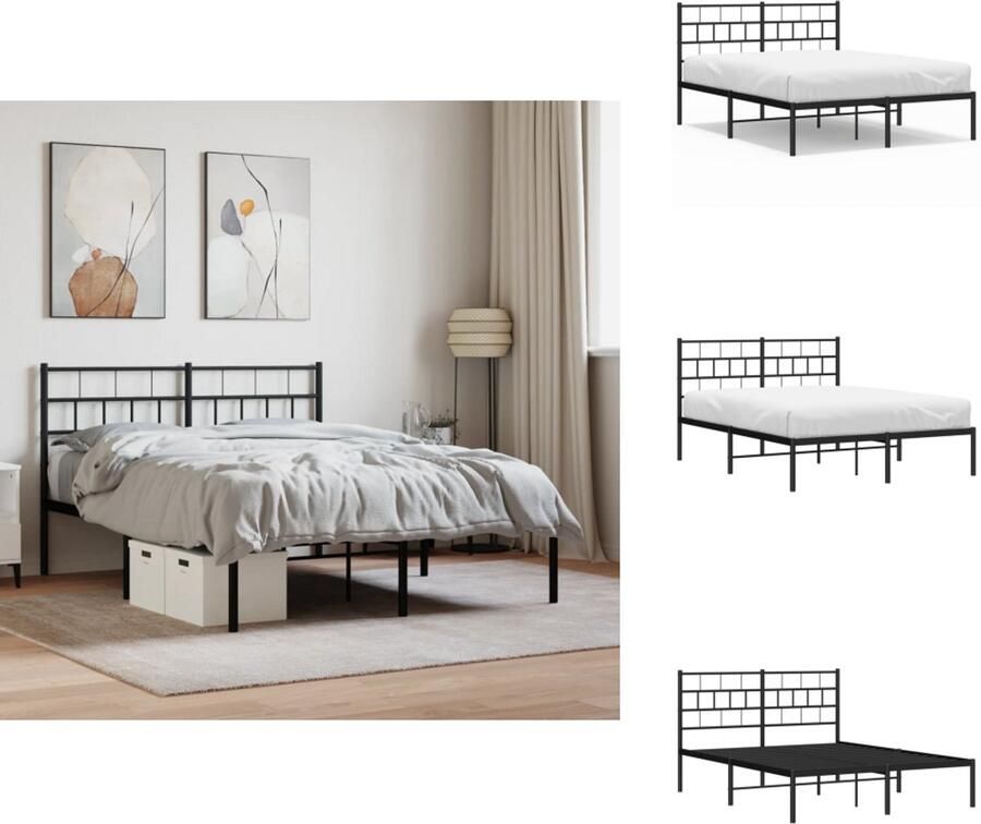 VidaXL Bedframe Bedframes Tweepersoonsbed Bed Bedframe met hoofdbord metaal zwart 160x200 cm - Foto 3